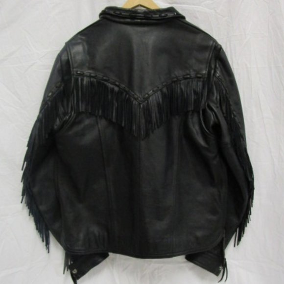 Easy Rider Black Leather  Biker Jacket With Fringe - Picture 3 of 5